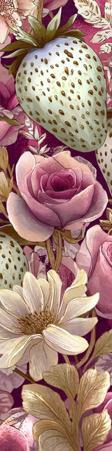 Free strawberry bookmark featuring a floral white strawberry design